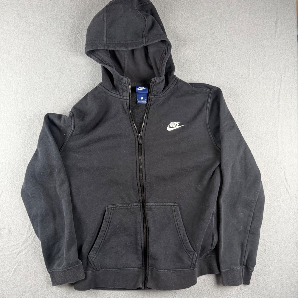 Nike Mens Full Zip Hoodie Black Embroidered Logo Fleece Sweatshirt XL 4158